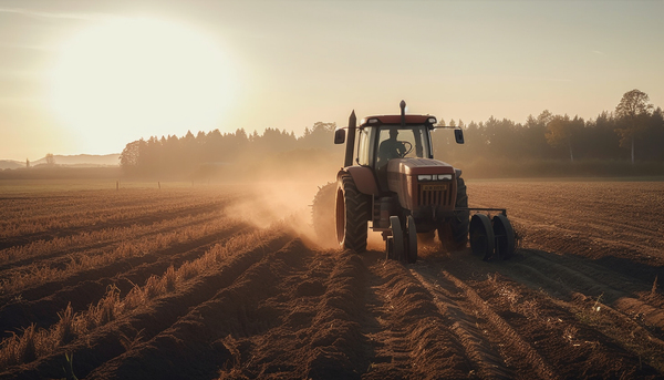 Farmer working outdoors harvesting wheat at sunset generated by artificial intelligence
